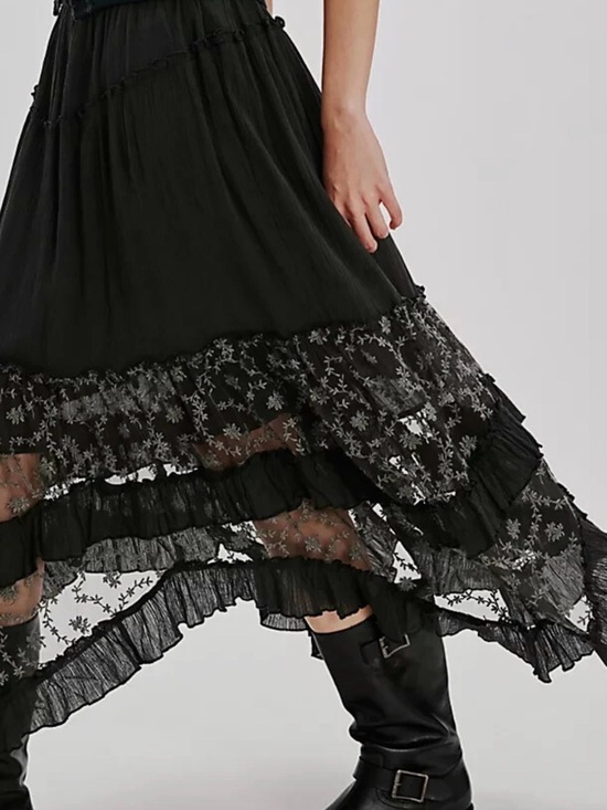 Free People Dresses & Skirts - Free People Ashlyn Maxi Skirt. Black Tiered with Lace-Trim. MAKE ME AN OFFER!